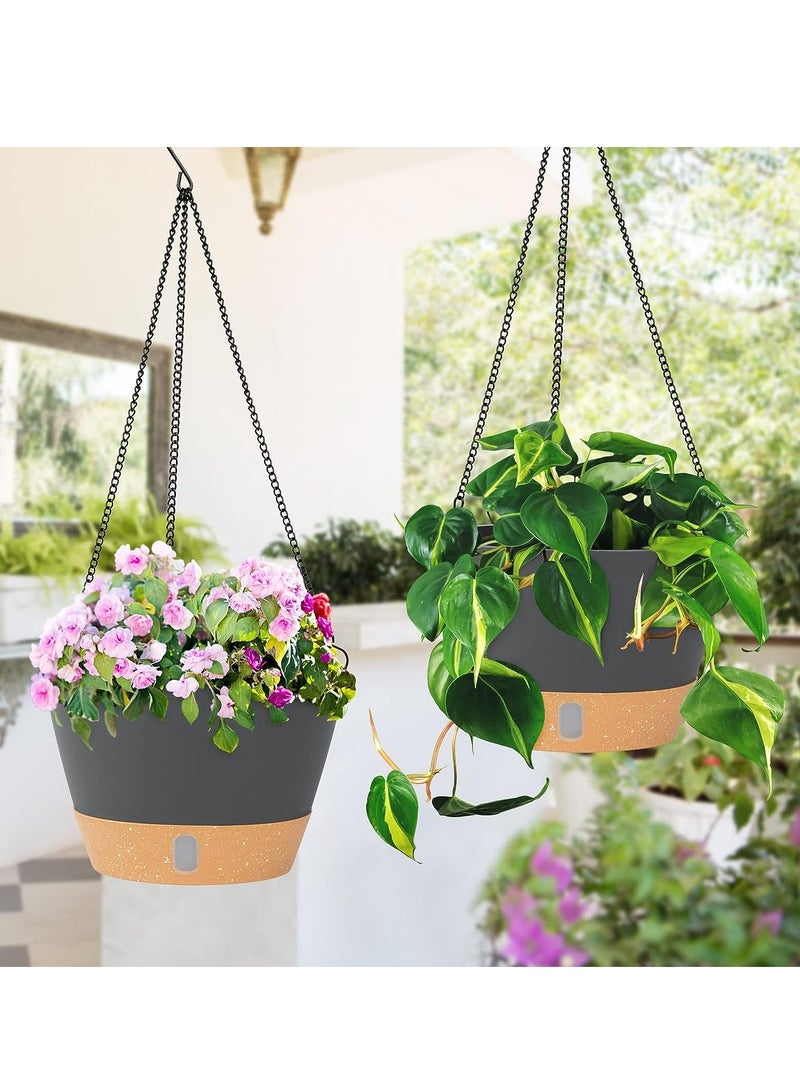 SYOSI مجموعة سلال زهور معلقة 2 قطعة 10 بوصة للداخل والخارج، وعاء زهور مع ثقب تصريف مع 3 خطاطيف للحديقة والمنزل - Image 4