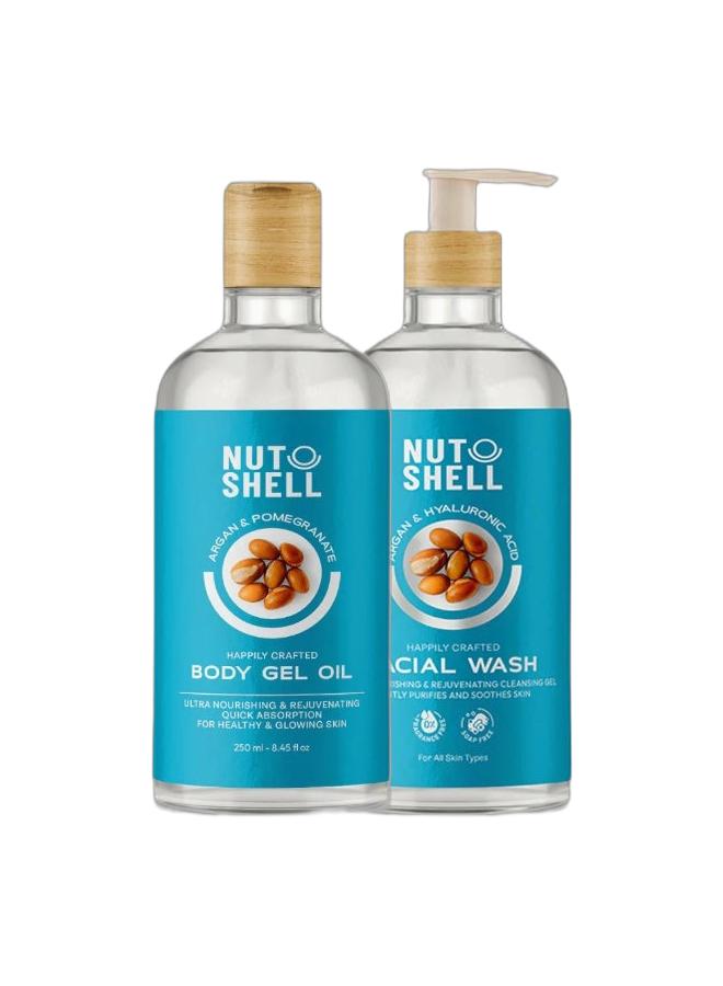 NUTSHELL Argan & Pomegranate Body Gel Oil and Facial wash 250ml - Image 1