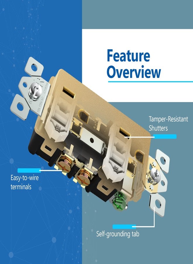 LIDER Matte Finish Decorator Receptacle with Interchangeable Face Cover, Child Safe Tamper-Resistant Wall Outlet with Screwless Wall Plate, Residential Grade, 15A 125V, UL Listed, LR15-TR-GDSWP, Gold - Image 5