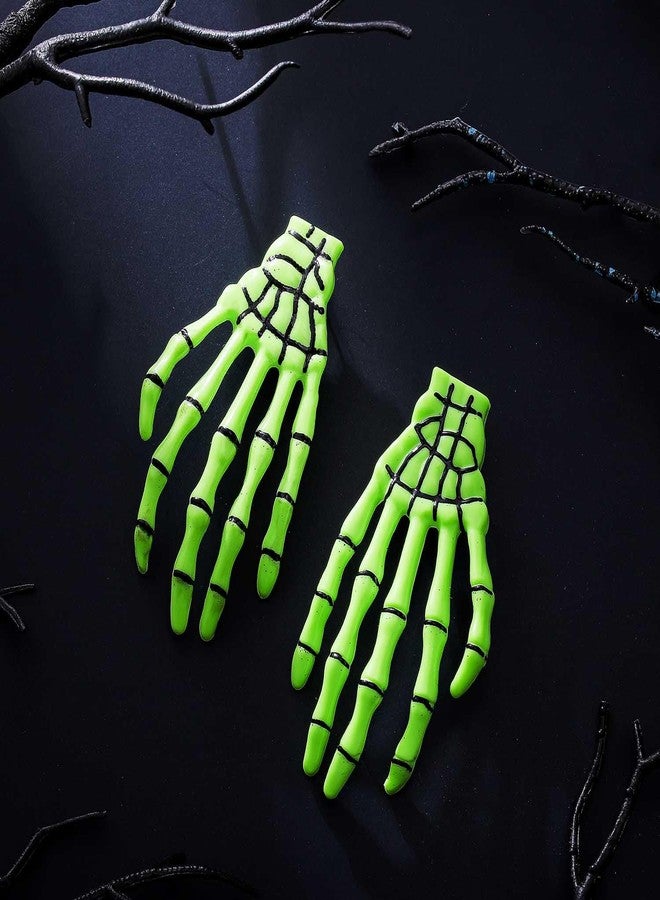 Aksod Skull Hand Earrings Skeleton Bone Earrings Stud Statement Punk Gothic Halloween Holiday Festive Earrings Jewelry for Women (Green) - Image 3