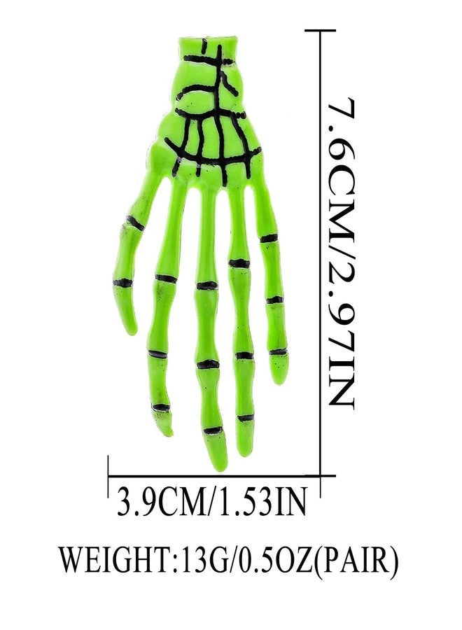 Aksod Skull Hand Earrings Skeleton Bone Earrings Stud Statement Punk Gothic Halloween Holiday Festive Earrings Jewelry for Women (Green) - Image 5