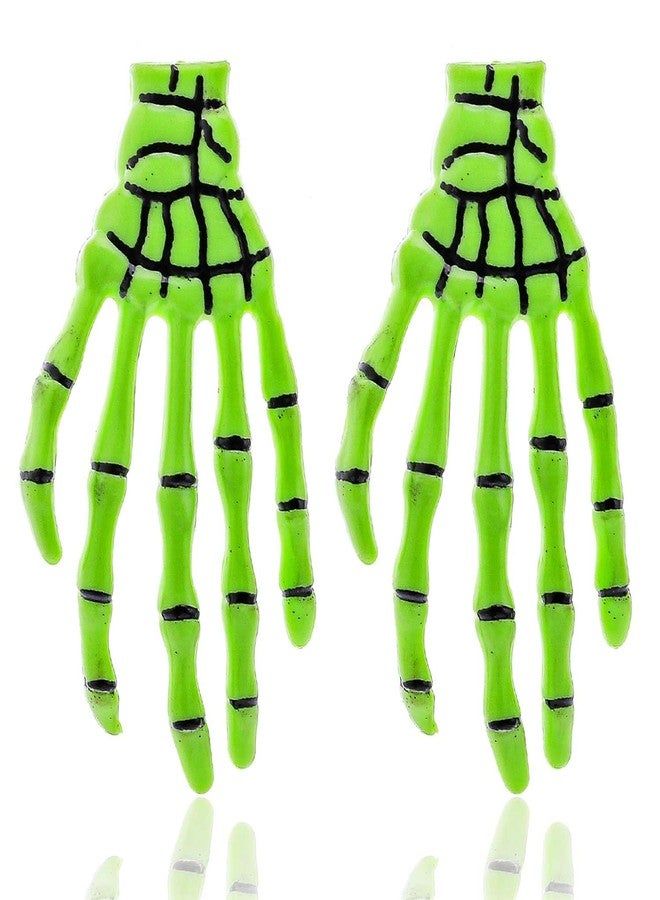 Aksod Skull Hand Earrings Skeleton Bone Earrings Stud Statement Punk Gothic Halloween Holiday Festive Earrings Jewelry for Women (Green) - Image 1