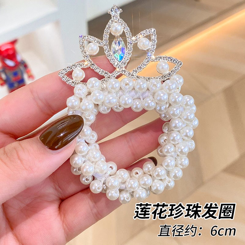 Generic Princess Crown Hair Accessories Pearl Hair Ties for Girls Childrens Hair Bands Versatile Pearl Hair Bands Suitable for All Ages Lotus pearl children full circle 