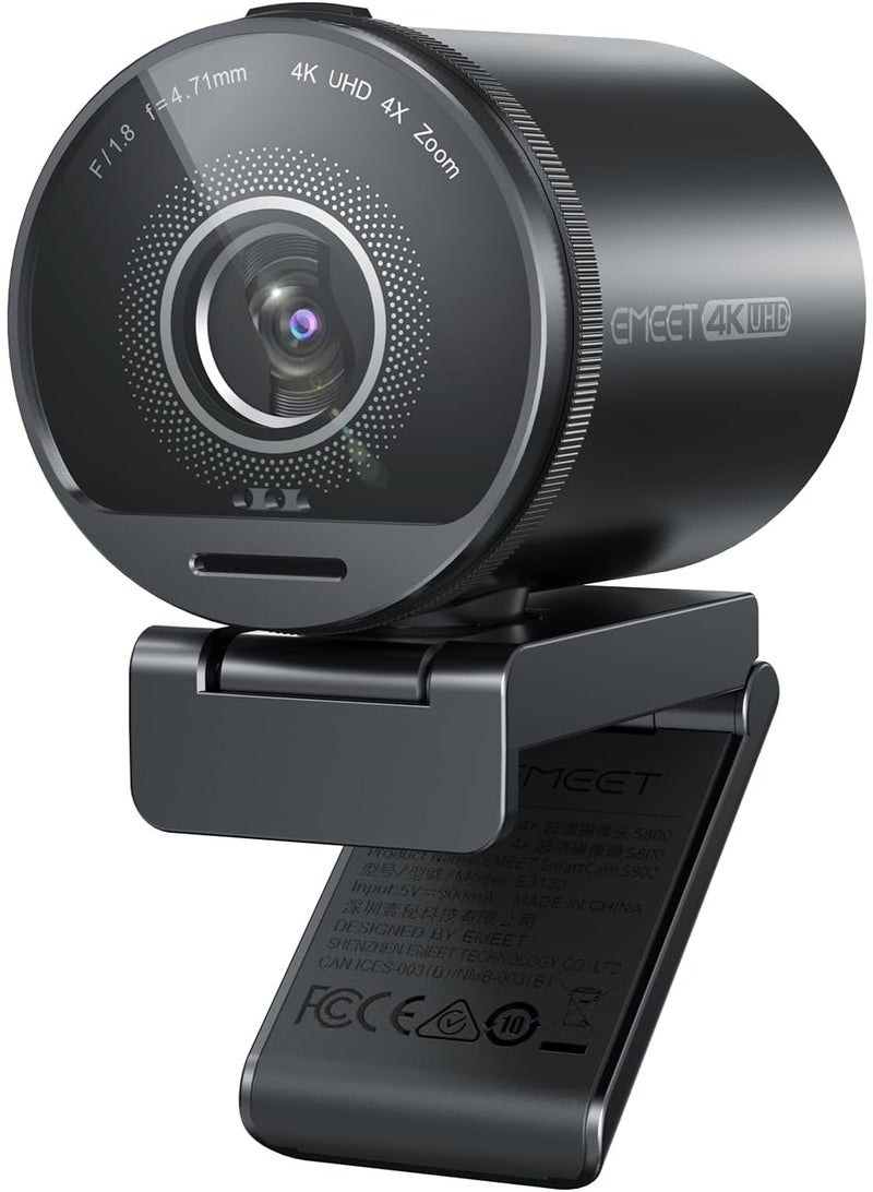 اميرا EMEET SmartCam S800-4K للبث المباشر، مستشعر سوني بحجم 1/2 بوصة، تدعم HDR، تركيز بؤري تلقائي مزدوج PDAF و TOF، دقة 1080 بكسل بمعدل 60 إطارًا في الثانية، ميكروفونان لتقليل الضوضاء، مجال رؤية 40-73 درجة، مثالية للبث المباشر والاجتماعات عبر الإنترنت