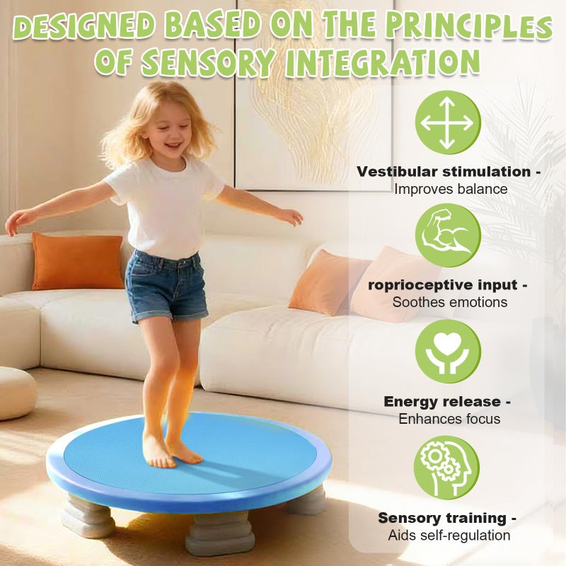 JKLESA Kids Universal Trampoline Bounce Board ï¼ŒSensory Trampoline Indoorï¼ŒRound Bounce Trampoline with Non-Slip Baseï¼ŒBounce Board for Kidsï¼ŒKids Sensory Balance Training Equipment (Blue) - Image 2