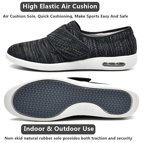 Orthoshoes Mens Wide Width Diabetic Shoes - Adjustable Closure Slip-On Sneakers for Swollen Feet - Lightweight Breathable Orthopedic Shoes for Diabetes, Edema, Plantar Fasciitis, Bunions & Arthritis Black Grey - Image 3