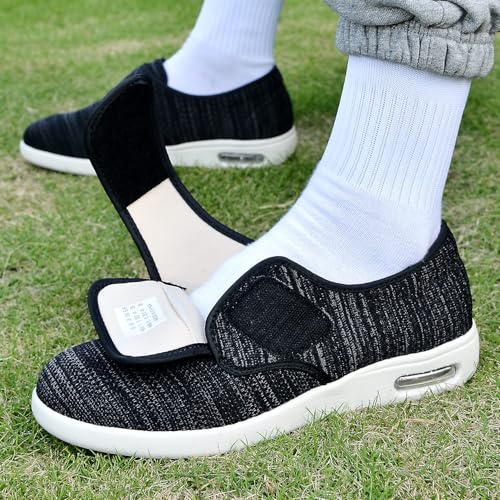 Orthoshoes Mens Wide Width Diabetic Shoes - Adjustable Closure Slip-On Sneakers for Swollen Feet - Lightweight Breathable Orthopedic Shoes for Diabetes, Edema, Plantar Fasciitis, Bunions & Arthritis Black Grey - Image 2