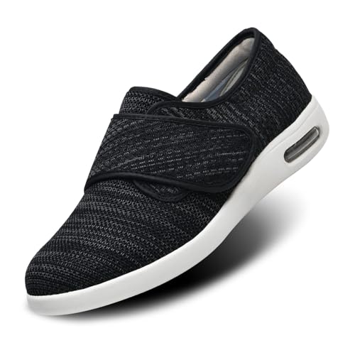 Orthoshoes Mens Wide Width Diabetic Shoes - Adjustable Closure Slip-On Sneakers for Swollen Feet - Lightweight Breathable Orthopedic Shoes for Diabetes, Edema, Plantar Fasciitis, Bunions & Arthritis Black Grey - Image 1