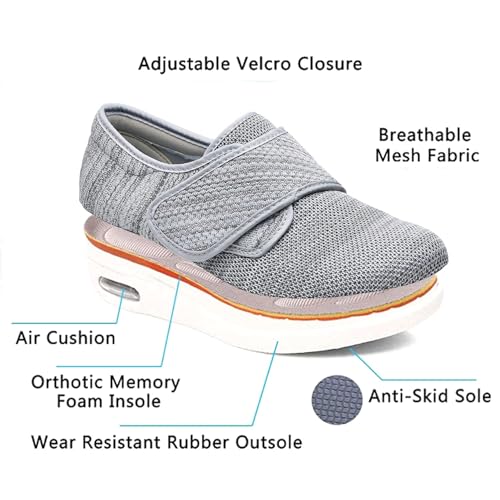 Orthoshoes Mens Wide Width Diabetic Shoes - Adjustable Closure Slip-On Sneakers for Swollen Feet - Lightweight Breathable Orthopedic Shoes for Diabetes, Edema, Plantar Fasciitis, Bunions & Arthritis Black Grey - Image 4