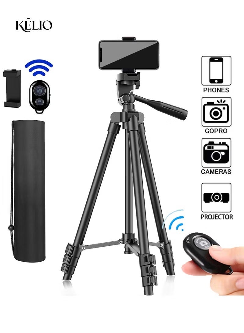 KELIO 64 Inch Aluminum Portable Camera Tripod with Travel Bag Phone Clip Remote 1/4 Inch Screw Compatible with Phone Camera Projector DSLR SLR Lightweight Travel Tripod Stand - Image 1