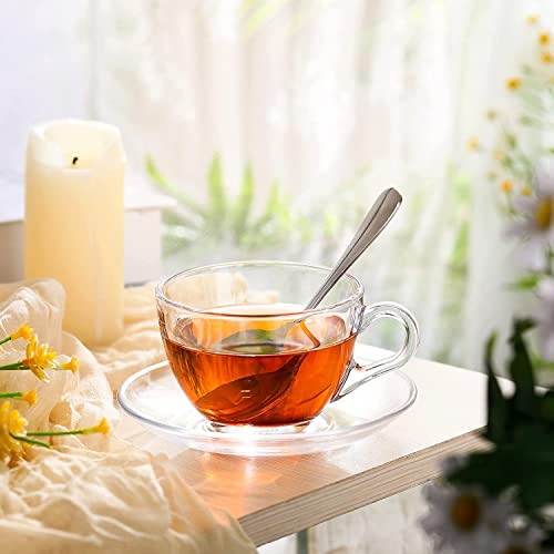 WQR Premium Glass Tea Cup and Saucer Coffee Cup Set of 6 (6 Cups and 6 Saucers) 210 ML Transparent Cups and Saucer Set Coffee, Tea, Green Tea (dell) - Image 1