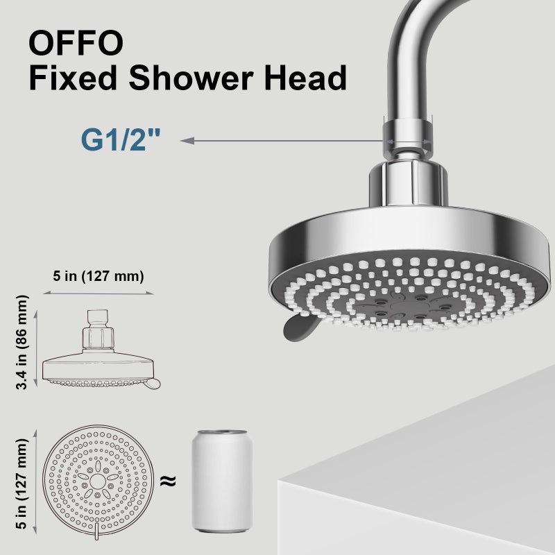 Offo رأس دش OFFO، رأس دش عالي الضغط مع 6 أوضاع، رؤوس دش ثابتة لتدفق ماء قوي وتجربة استحمام مريحة، كروم - Image 2