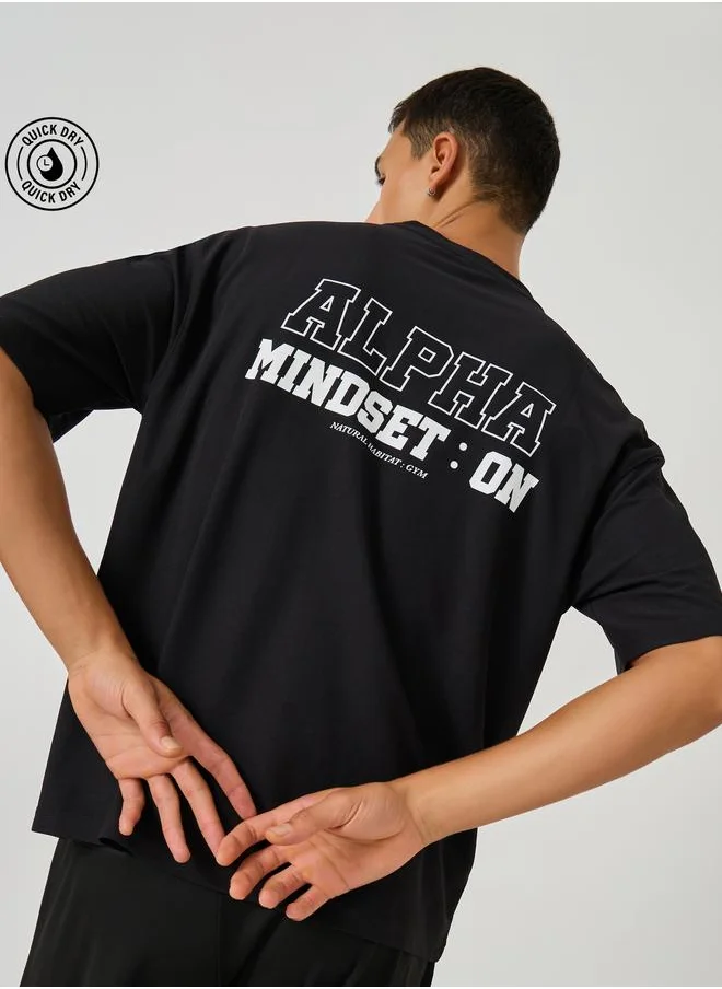ستايلي Styli Slogan Print Micro Pique Oversized T-Shirt