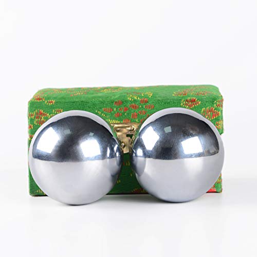 BRABUD 1.9'' A Pair of Baoding Health Balls Chinese Exercise Stress Balls Relieve Stress with Chimes (Silvery) - Image 1