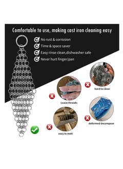 XiuWoo Cast Iron Cleaner, Stainless Steel Chain Mail Scrubber, Skillet Scrub Brush, for Pan Pot Scrubber Cleaning Dutch Ovens Carbon Wok Grill Pan, to Clean Castiron (2Pack)  - Image 2