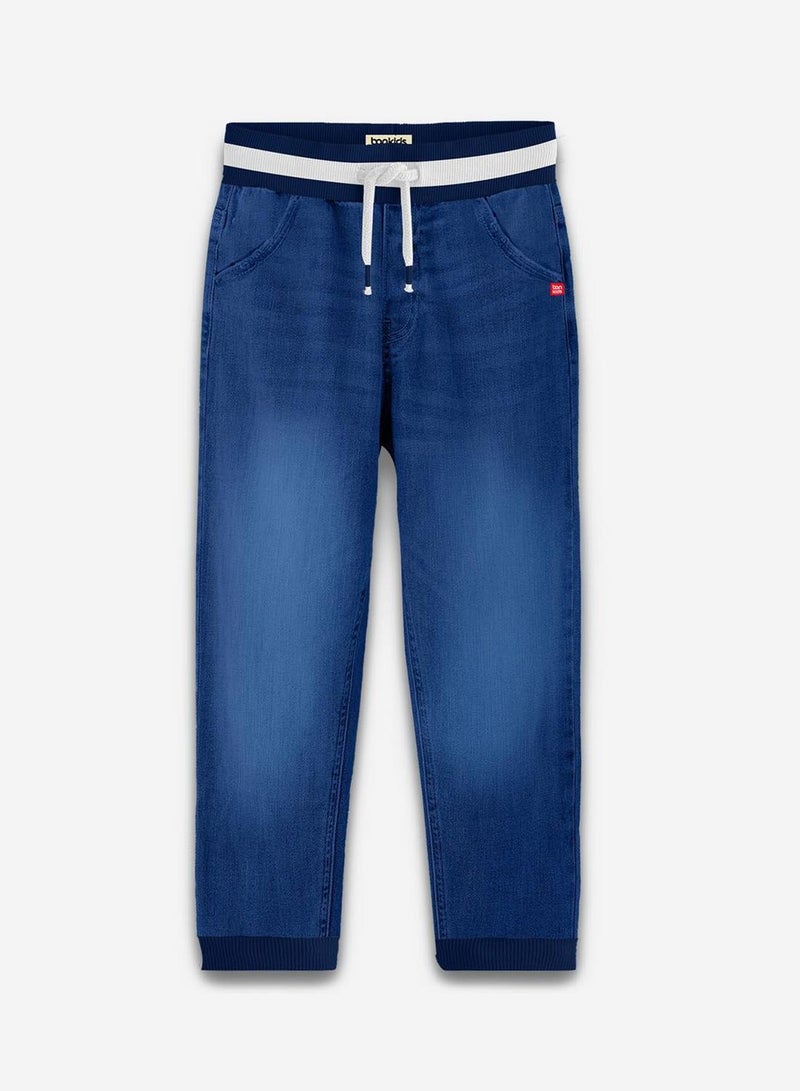 Bonkids Regular Printed Blue Cotton Jeans For Boys Pull On 100 % Cotton  - Image 1