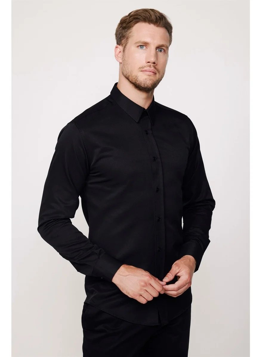 Tudors Modern Slim Fit Cotton Easy-Iron Dobby Men's Black Shirt