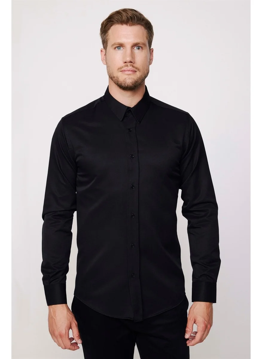 Tudors Modern Slim Fit Cotton Easy-Iron Dobby Men's Black Shirt