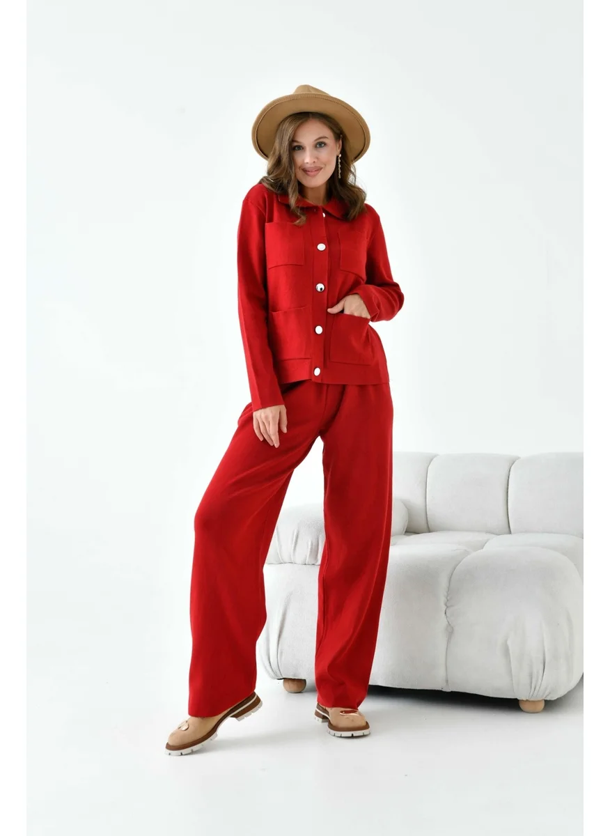 جارمي Women's Pocket Detailed Two Piece Set Red