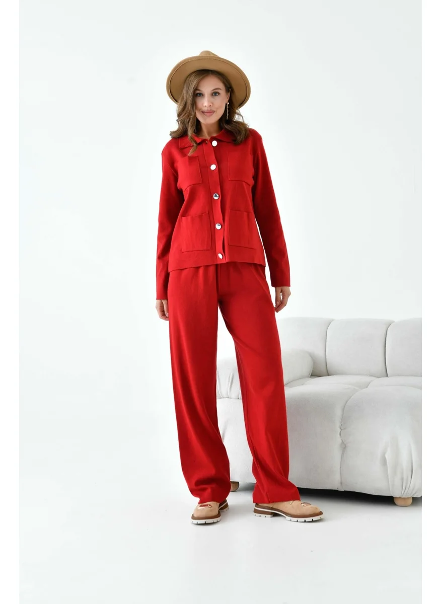 جارمي Women's Pocket Detailed Two Piece Set Red