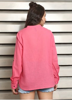 HIGH STAR Women's Pink Regular Fit V-Neck Casual Shirt  - Image 5