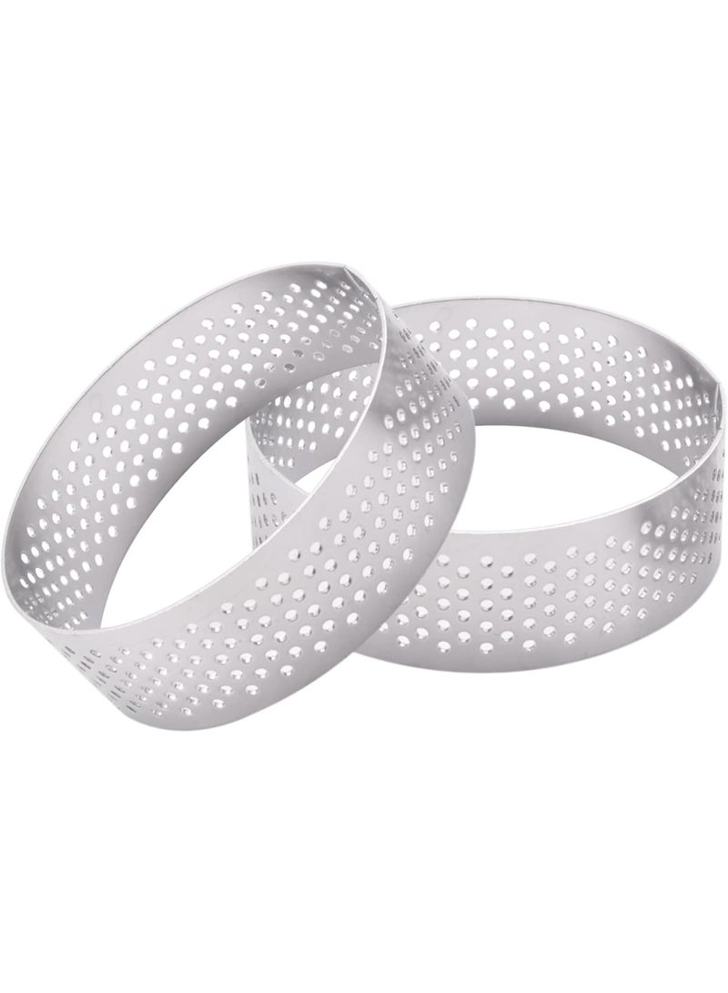 Laiaouay 8 Piece Tart Rings 2.36 inch Stainless Steel Perforated Tart Rings for Baking Pastry Ring Mold Cake Dessert Mousse French Tart Ring, Silver - Image 2