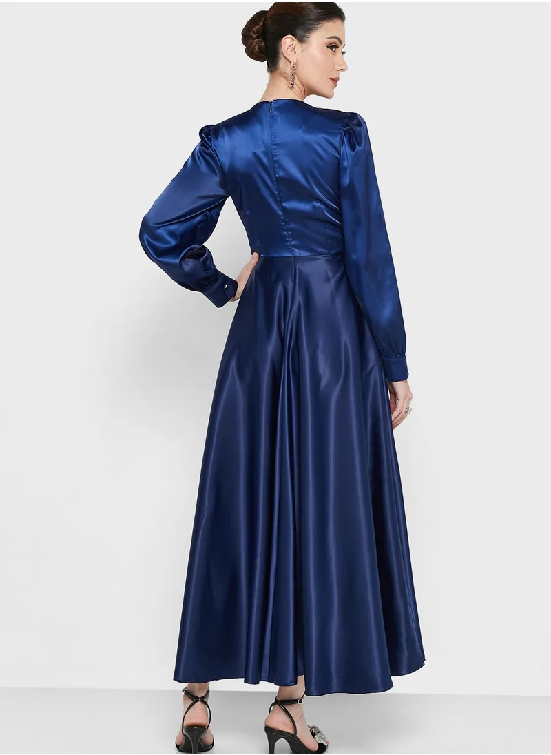 Khizana Ruched Detail Satin Dress