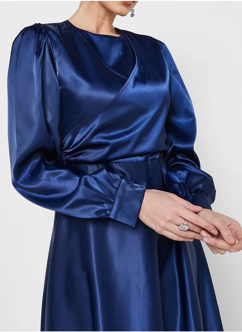 Khizana Ruched Detail Satin Dress