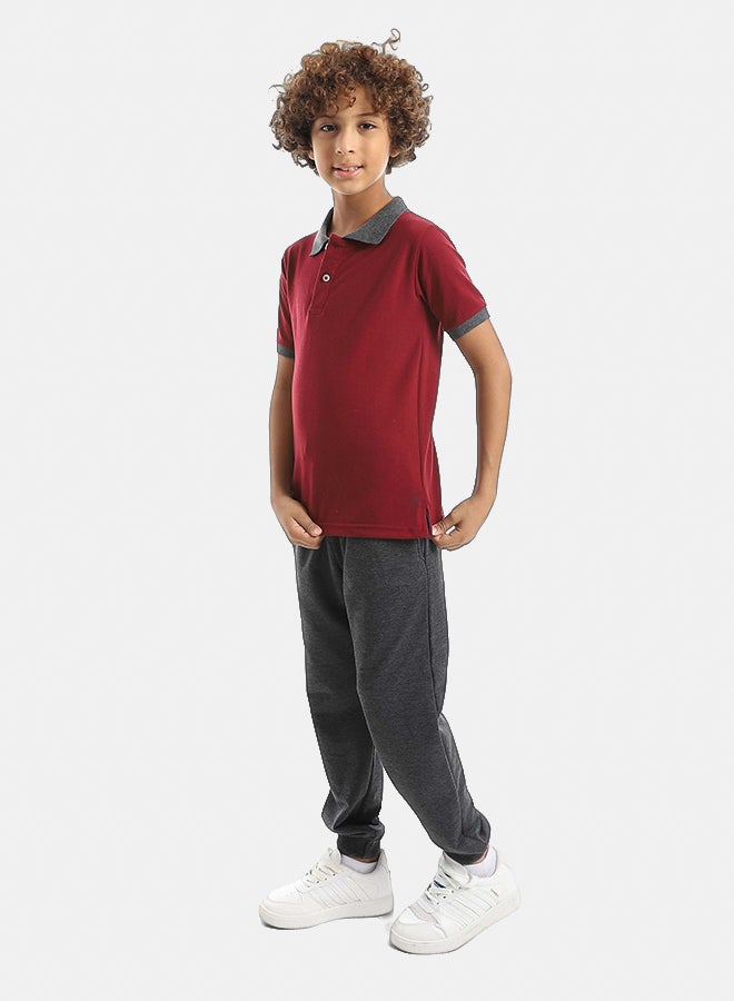 Red Circle Half Sleeve Polo Set & Pants Kids Unisex - Image 2