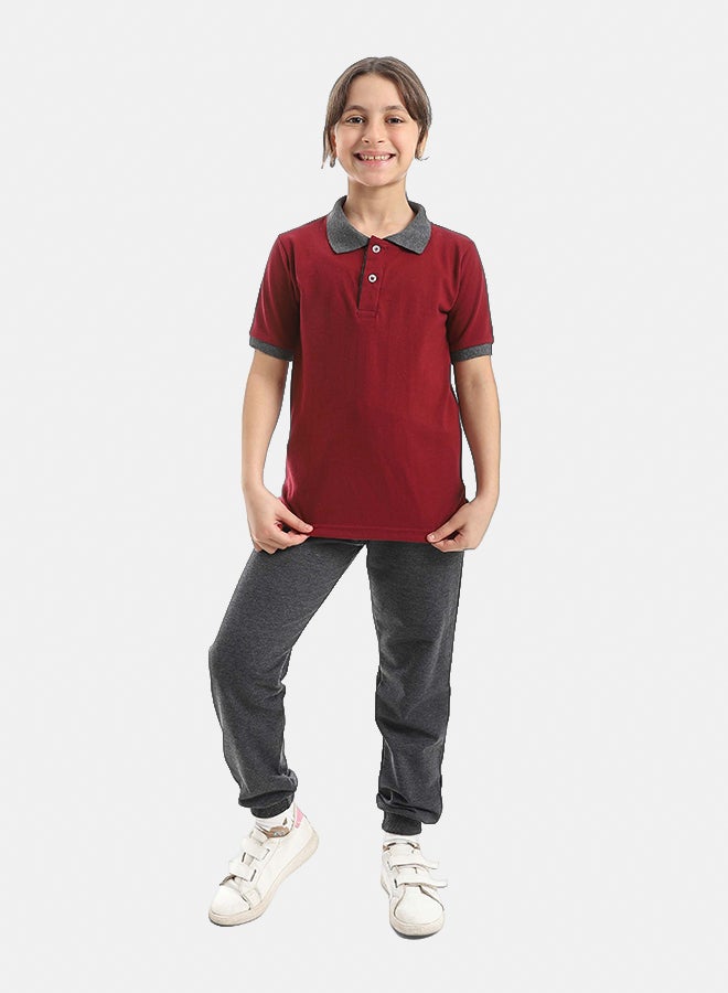Red Circle Half Sleeve Polo Set & Pants Kids Unisex - Image 1