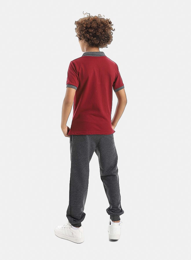 Red Circle Half Sleeve Polo Set & Pants Kids Unisex - Image 4