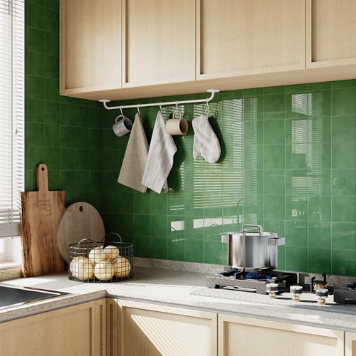 Yoillione Peel and Stick Backsplash for Kitchen: Self Adhesive Wall Tiles for Bathroom - Vinyl Thick Back Splash Tile (10, Square Green) - Image 1