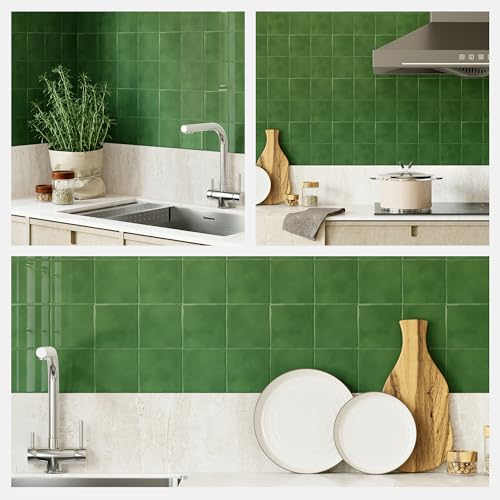 Yoillione Peel and Stick Backsplash for Kitchen: Self Adhesive Wall Tiles for Bathroom - Vinyl Thick Back Splash Tile (10, Square Green) - Image 2
