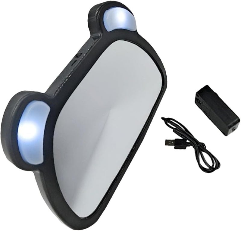 USB Rechargeable Rear View Mirror with LED Light and Remote Control for Backseat Monitoring Car Safety - Image 1