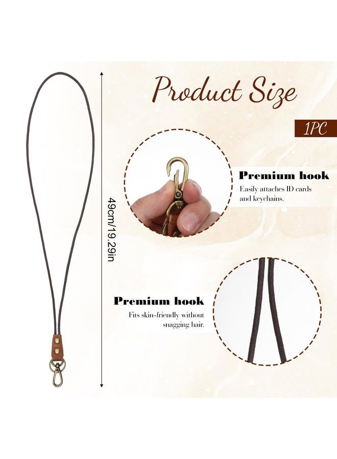 Lnngub Leather Lanyard,Retro Leather Lanyards for ID Badges,Keys(13.8 In Neck Lanyard,Brown) - Image 2