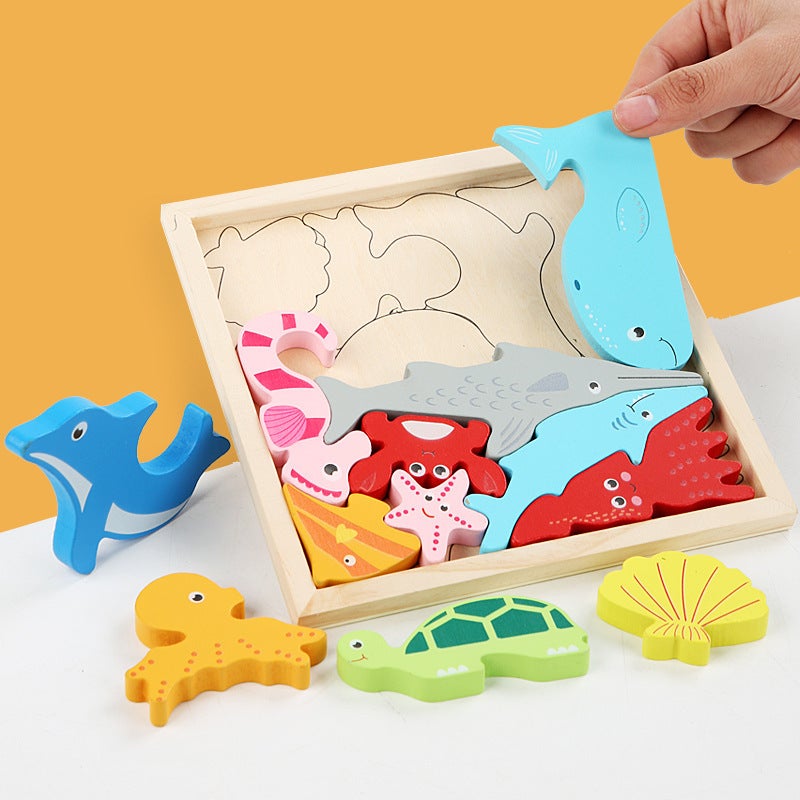 Children'S Cartoon Animal Creative Wooden Three-Dimensional Jigsaw Puzzle Animal Hand-Scratch Puzzle Building Blocks Traffic Puzzle - Image 4