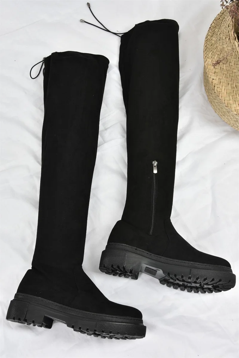 فوكس شوز Black Stretch Notebook Flexible Suede Women's Boots L670125302