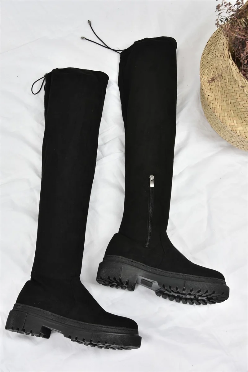 فوكس شوز Black Stretch Notebook Flexible Suede Women's Boots L670125302