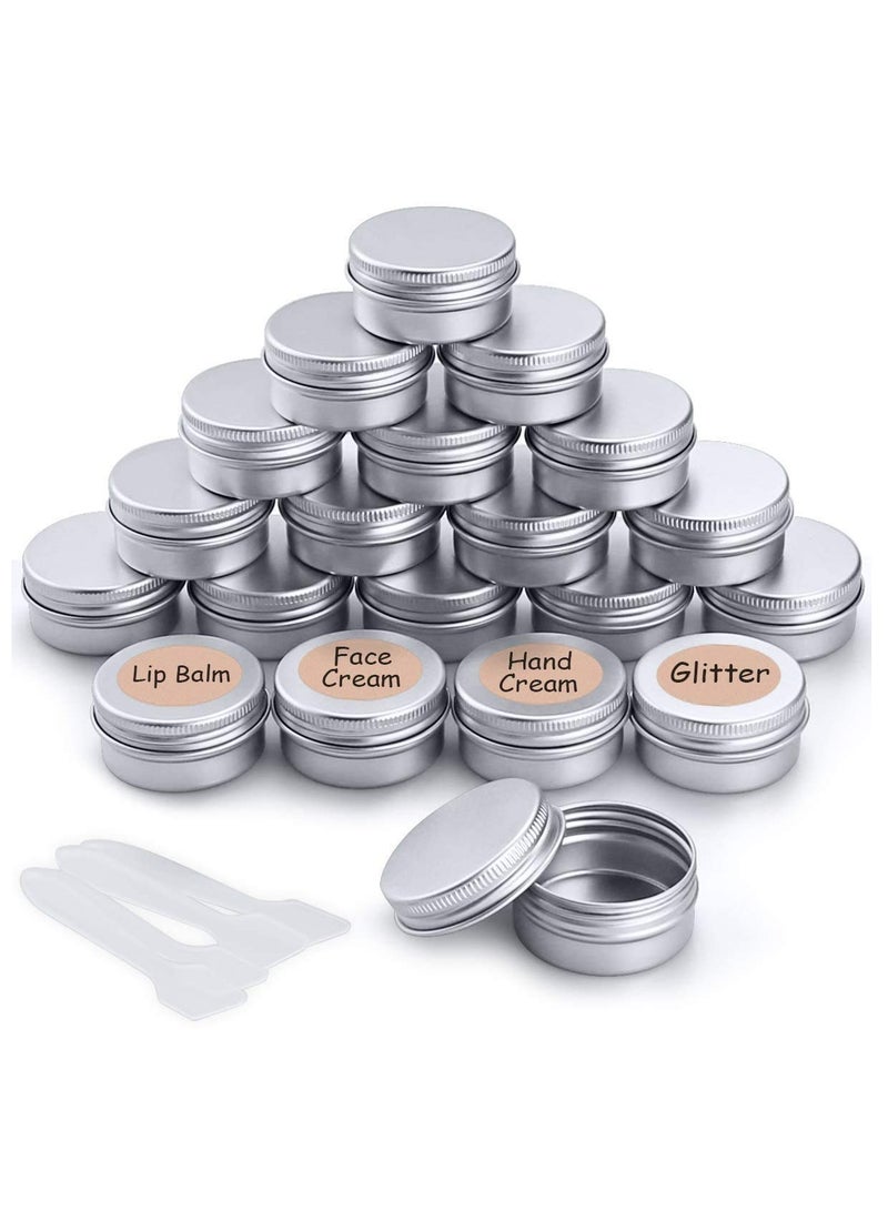 20pcs Empty Cosmetic Jars with Lids Aluminum Tin Containers for Cream Powder and Makeup Storage Includes Labels and Mini Spatula 20ml - Image 1