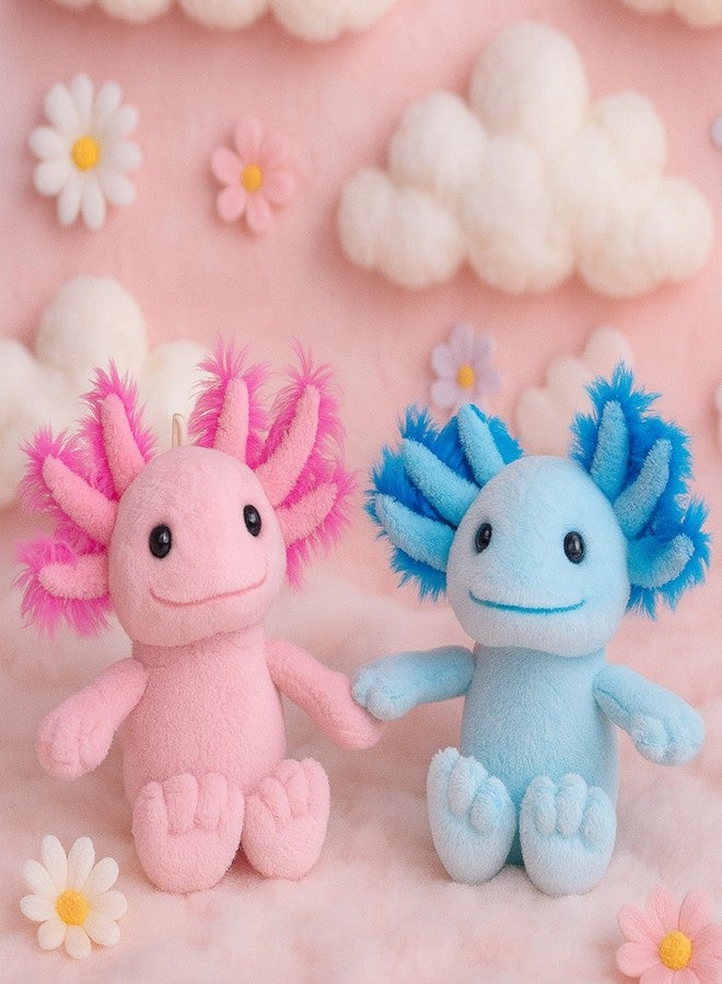 Plushland زوج من سمندل الماء المغناطيسي من Plushland - مجموعة سلاسل مفاتيح قطيفة متشابكة باليد باللونين المرجاني والأزرق المائي، هدية دعم عاطفي علاجي مع تعليقة على شكل قلب، تعليقة حيوان بحري للمرونة 4 بوصات (زوج سمندل الماء العلاجي) - Image 5