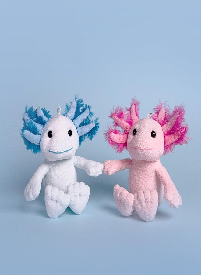 Plushland زوج من سمندل الماء المغناطيسي من Plushland - مجموعة سلاسل مفاتيح قطيفة متشابكة باليد باللونين المرجاني والأزرق المائي، هدية دعم عاطفي علاجي مع تعليقة على شكل قلب، تعليقة حيوان بحري للمرونة 4 بوصات (زوج سمندل الماء العلاجي) - Image 4