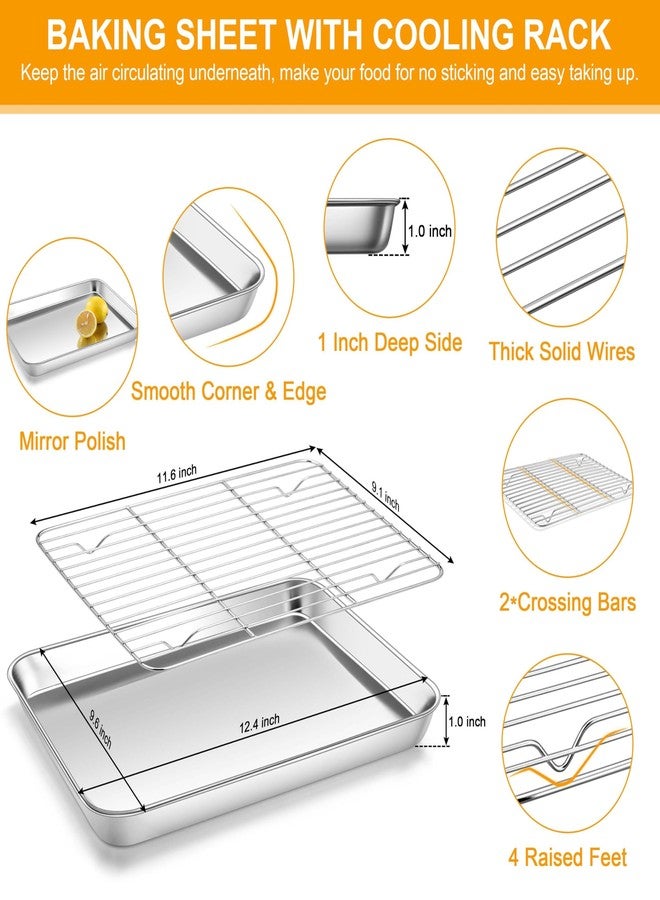 Homikit Baking Pan Sheet with Wire Cooling Rack Set of 2, 12.4 x 9.6 Stainless Steel Cookie Sheets for Baking Cooking Tray for Oven, Metal Nonstick Bakeware Bacon Pans Trays, Dishwasher Safe - Image 2