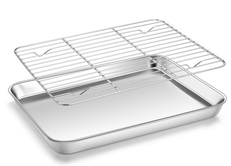 Homikit Baking Pan Sheet with Wire Cooling Rack Set of 2, 12.4 x 9.6 Stainless Steel Cookie Sheets for Baking Cooking Tray for Oven, Metal Nonstick Bakeware Bacon Pans Trays, Dishwasher Safe - Image 1