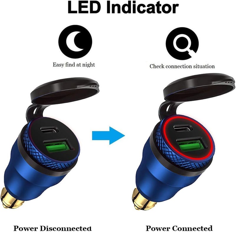 iMESTOU 30W Power Delivery DIN Hella Power Plug Charger with Type C and Quick Charge USB 3.0 for Motorcycles - Image 2
