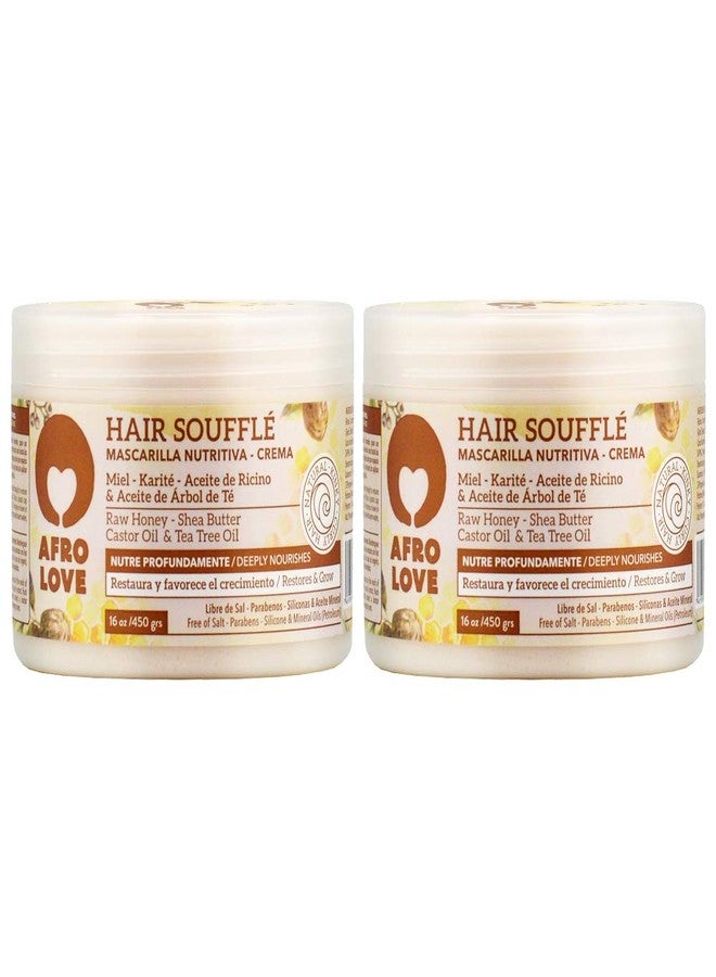 Afro Love Hair Soufflé (16oz, Pack of 2), Deeply Nourishing & Restorative Cream for Curly, Kinky & Coily Hair, Rich in Raw Honey, Shea Butter, Castor Oil & Tea Tree Oil - Sulfate-Free & Paraben-Free