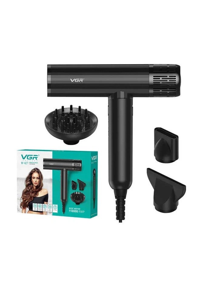 VGR V-427 Professional Hair Dryer, High-Speed 110000 RPM BLDC Motor, 1900W (Black) black - Image 1