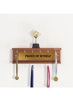 Redwud Redwud Proud Medal and Trophy Hanger Shelf for Home Wall Decoration Wall Mount Medal Frame Holder 12 Hooks Walnut DIY 
