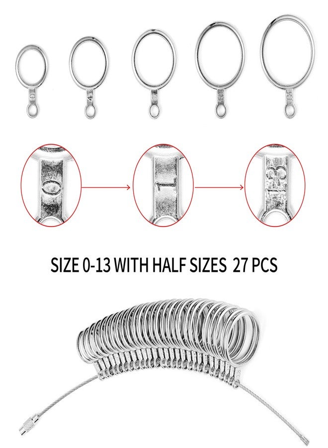 Bflaae Ring Sizer Measuring Tool Kit, 27 PCS Stainless Steel Measuring Ring Tool, US Ring Size 0-13 with Half Size, 2 PCS Reusable Finger Size Tape with Magnified Glass 1-17 USA Rings Size - Image 2
