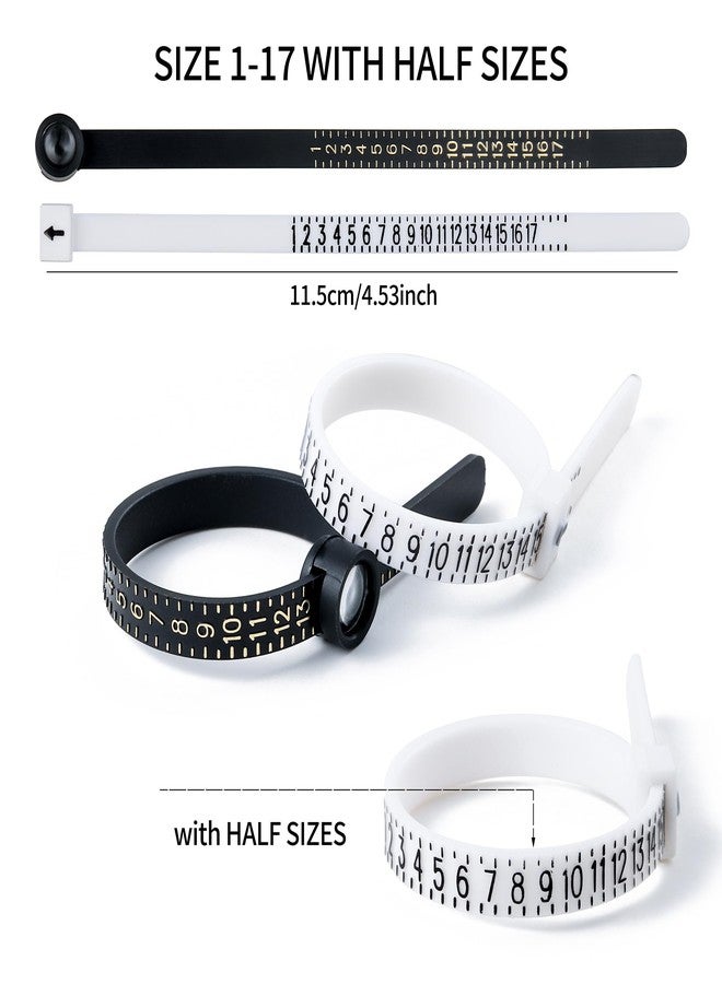 Bflaae Ring Sizer Measuring Tool Kit, 27 PCS Stainless Steel Measuring Ring Tool, US Ring Size 0-13 with Half Size, 2 PCS Reusable Finger Size Tape with Magnified Glass 1-17 USA Rings Size - Image 3