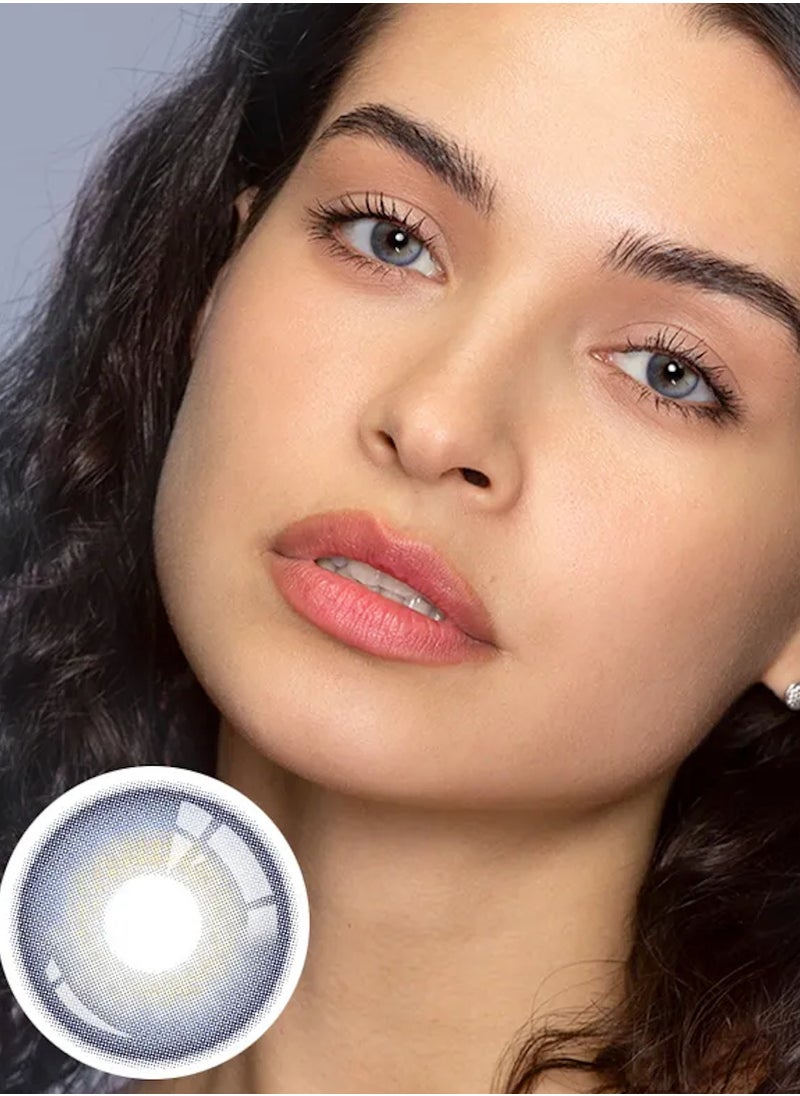Unibling Freesia Blue Yearly Colored Contact Lenses, Unisex Cosmetic Contact Lenses, Enlargement Collection, Light Blue, With Case 